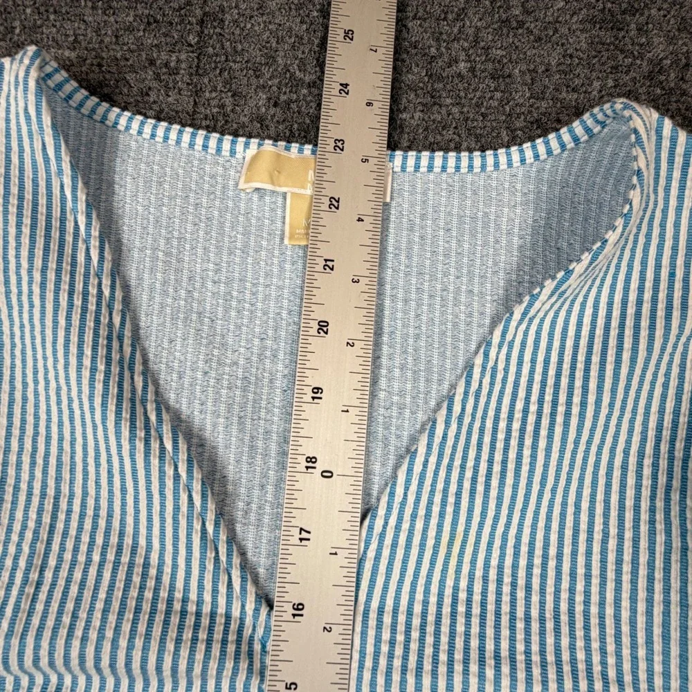 Michael‎ Kors Women's Size M Medium Blue White Striped Ruffle Sleeve V-Neck Top